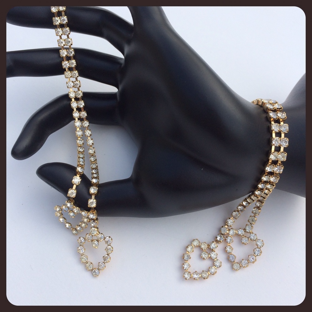 Double Strand Crystal Heart Drop Earrings